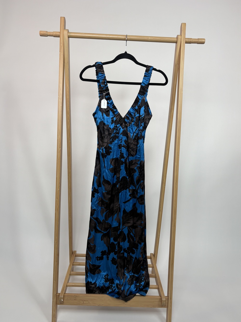 PF-1345 Dries Van Noten Blue and Black Floral Silk Midi Dress